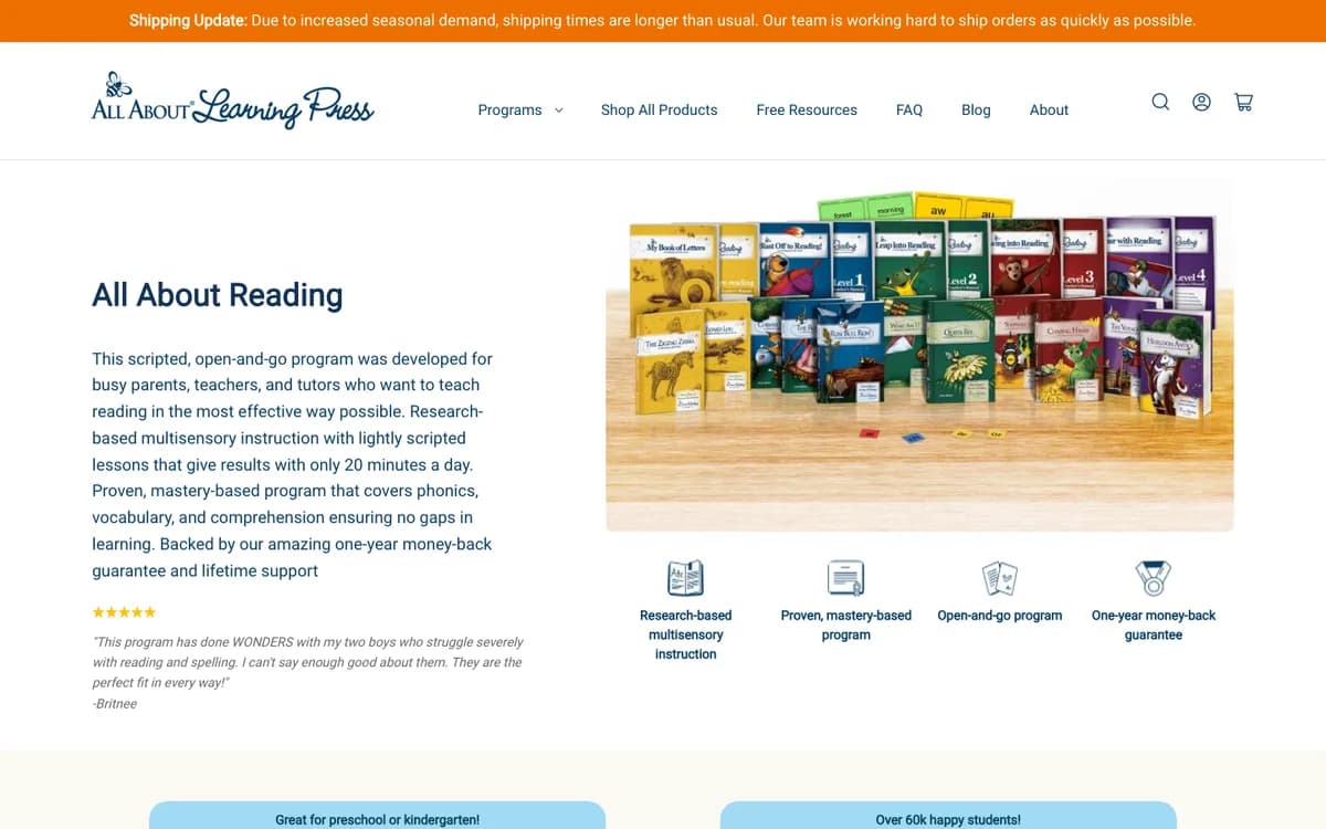 All About Reading official website and product experience