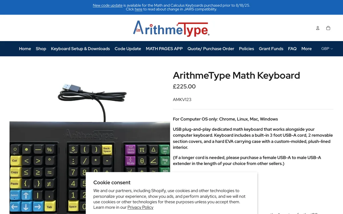 ArithmeType hardware keyboard compatibility and features
