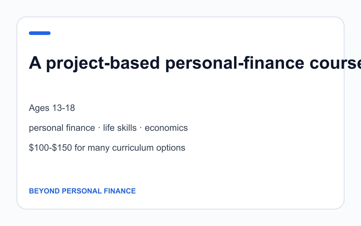 Beyond Personal Finance age, subject and pricing summary created by Homeschool Best
