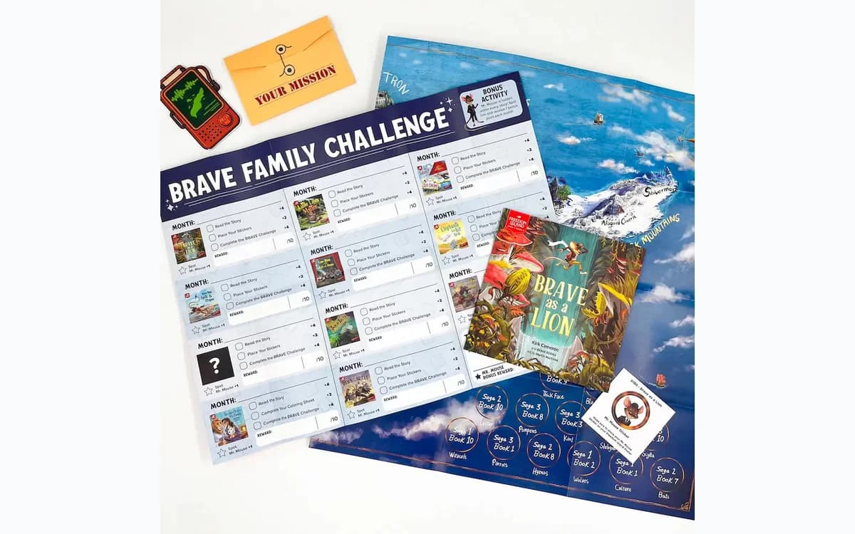 BRAVE Books welcome package with books and family activities