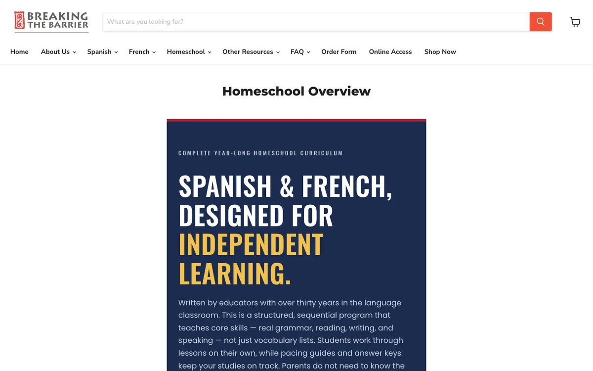 Breaking the Barrier homeschool language curriculum overview