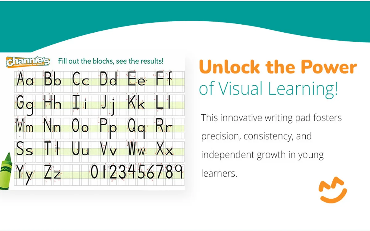 Channie's visual handwriting pad showing its color-coded block method