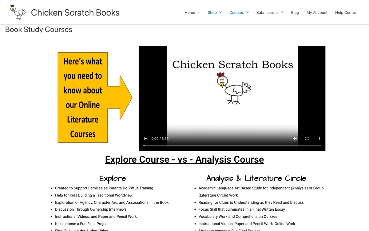 Chicken Scratch Explore and Analysis novel-study course comparison