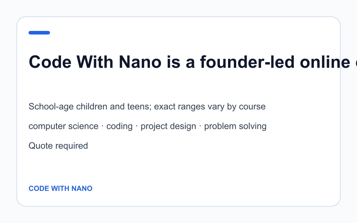 Code With Nano age, subject and pricing summary created by Homeschool Best