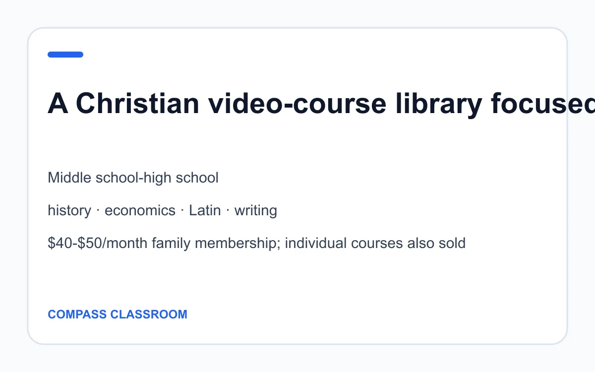 Compass Classroom age, subject and pricing summary created by Homeschool Best