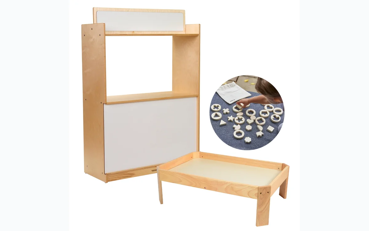 Constructive Playthings homeschool activity station and manipulatives