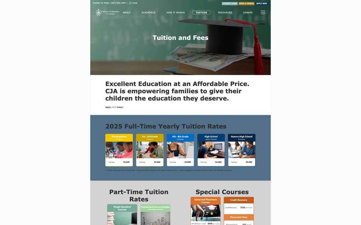 Covenant Journey Academy tuition and fee options