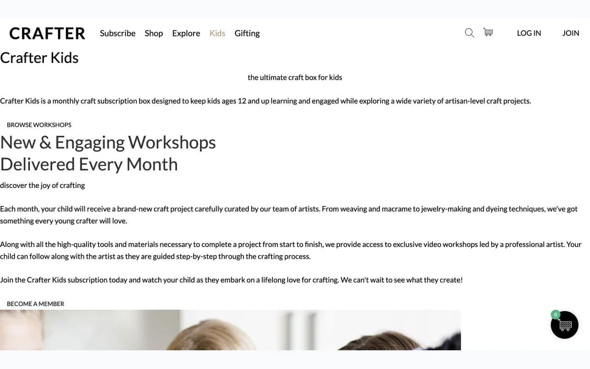 Crafter Kids art project box and guided workshop