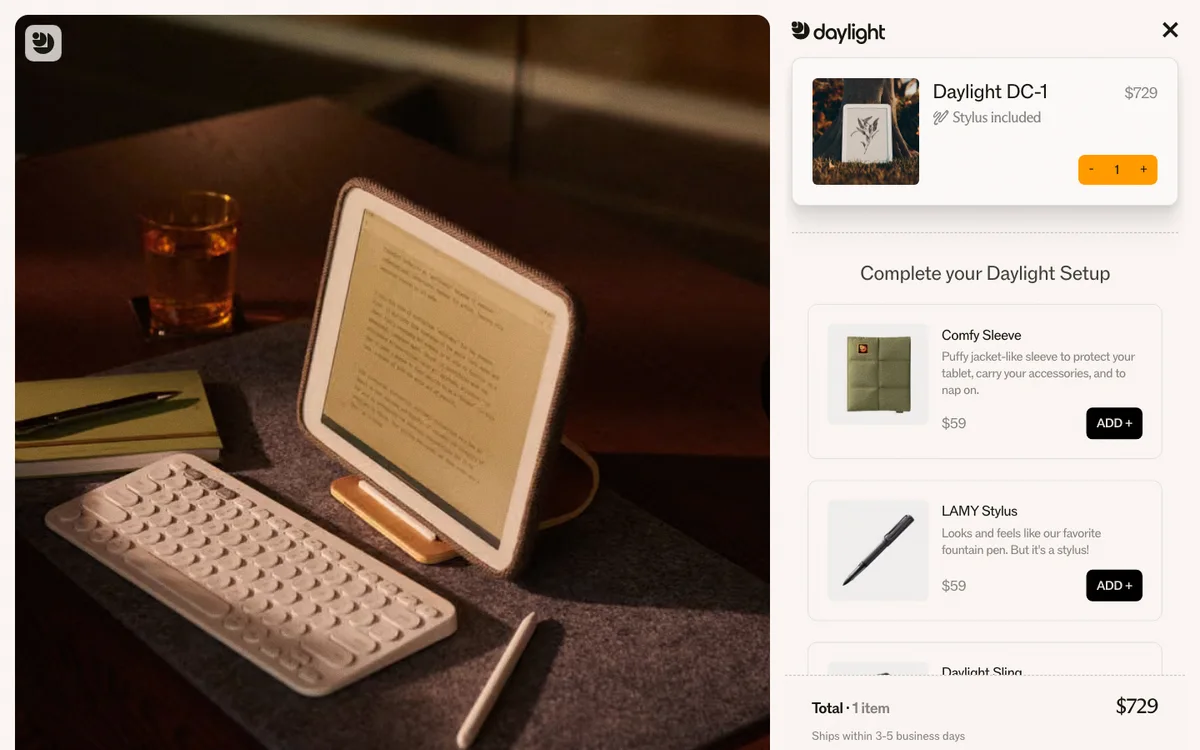 Daylight DC-1 tablet and accessory prices