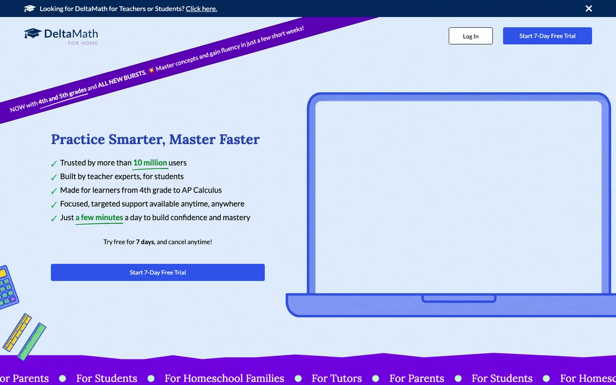 DeltaMath for Home adaptive math learning