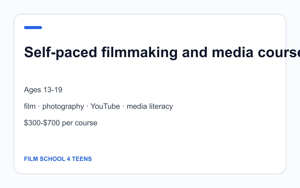 Film School 4 Teens age, subject and pricing summary created by Homeschool Best