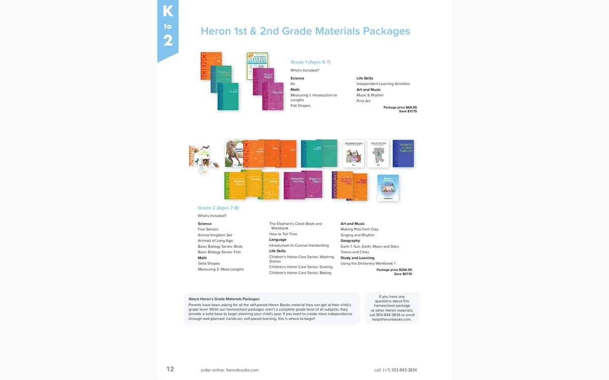 Heron Books first and second grade material packages