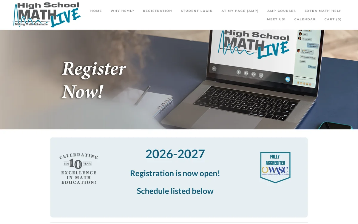High School Math Live registration and course schedule
