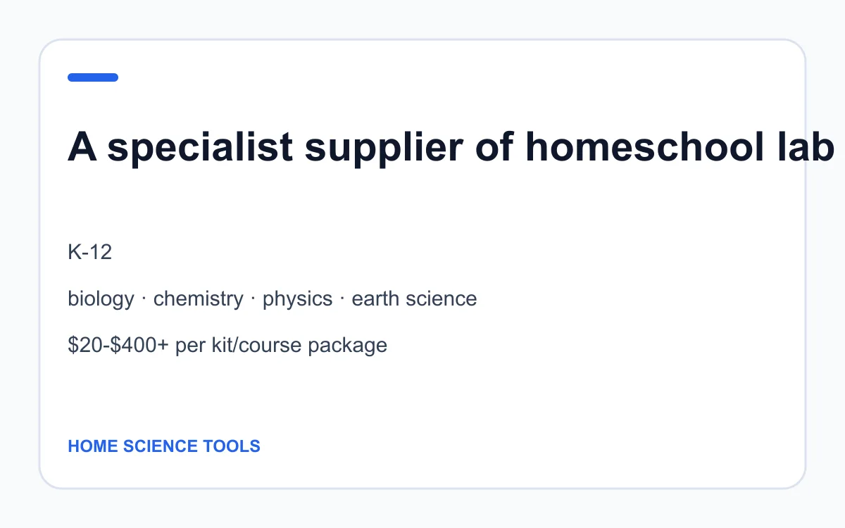 Home Science Tools age, subject and pricing summary created by Homeschool Best