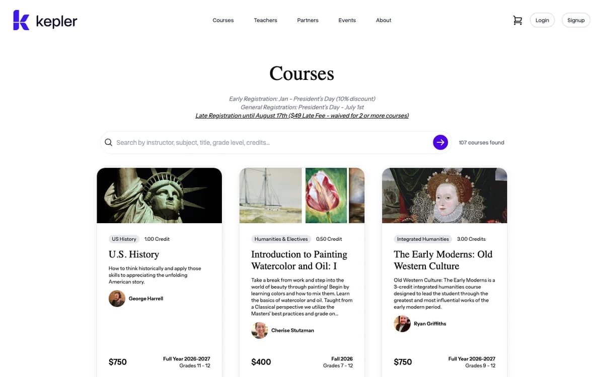 Kepler Education live online course catalog