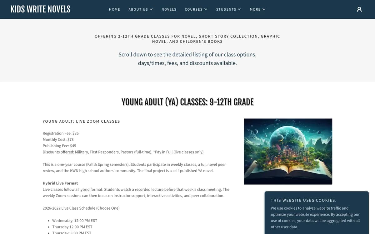 Kids Write Novels yearlong novel-writing courses