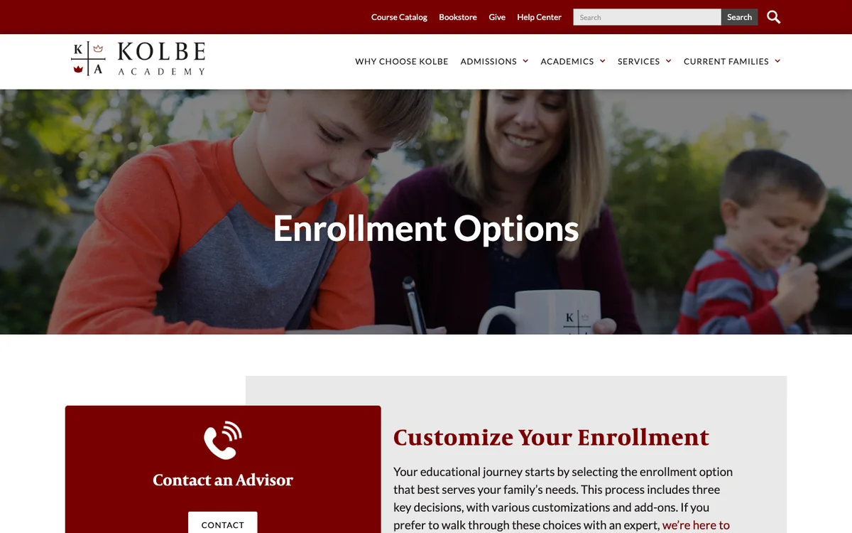 Kolbe Academy enrollment option comparison