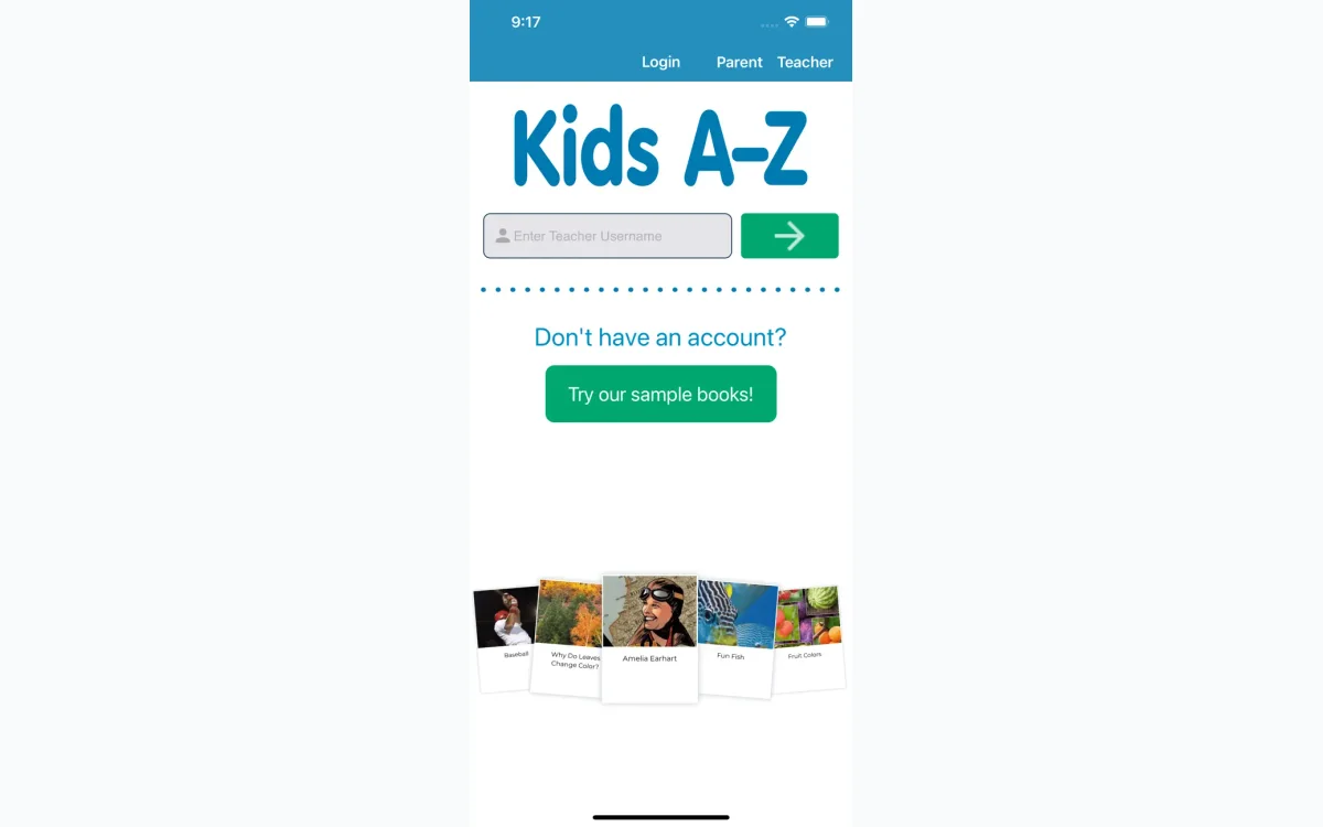 Kids A-Z student reading-library home screen