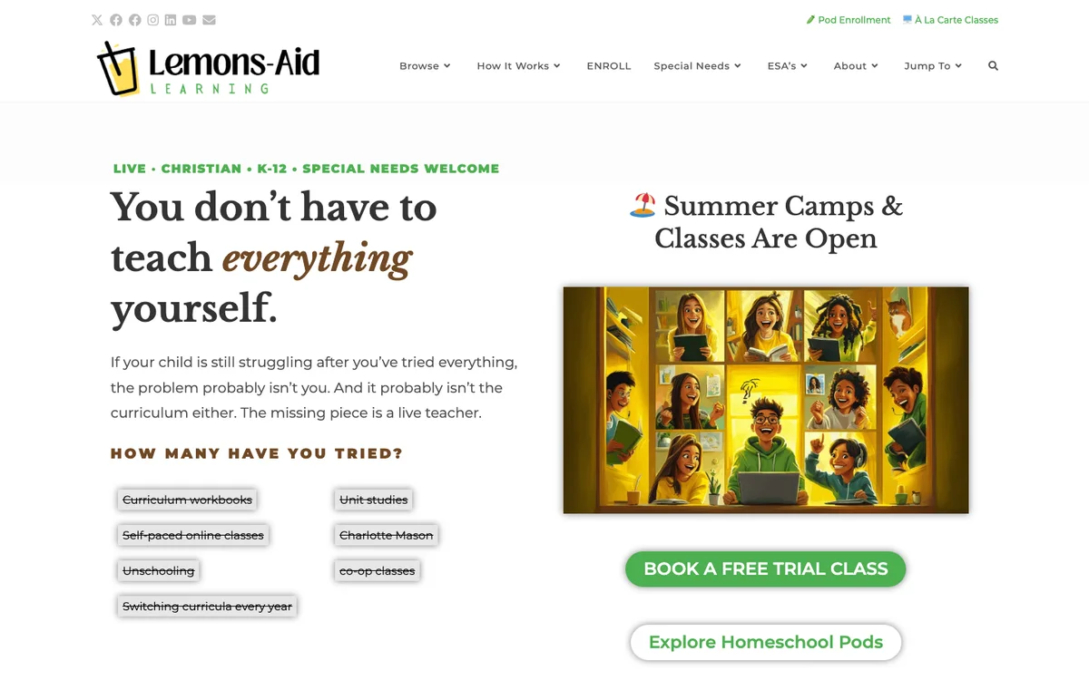 Lemons-Aid live online Christian classes and learning pods