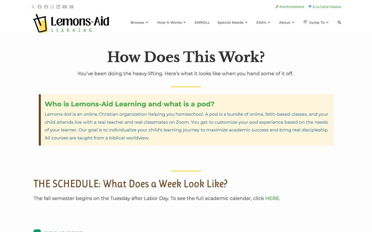 Lemons-Aid sample live pod schedule and class format