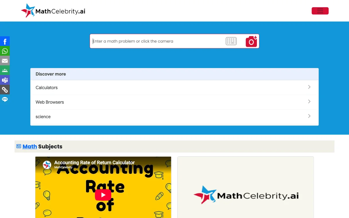 MathCelebrity math subject and calculator library