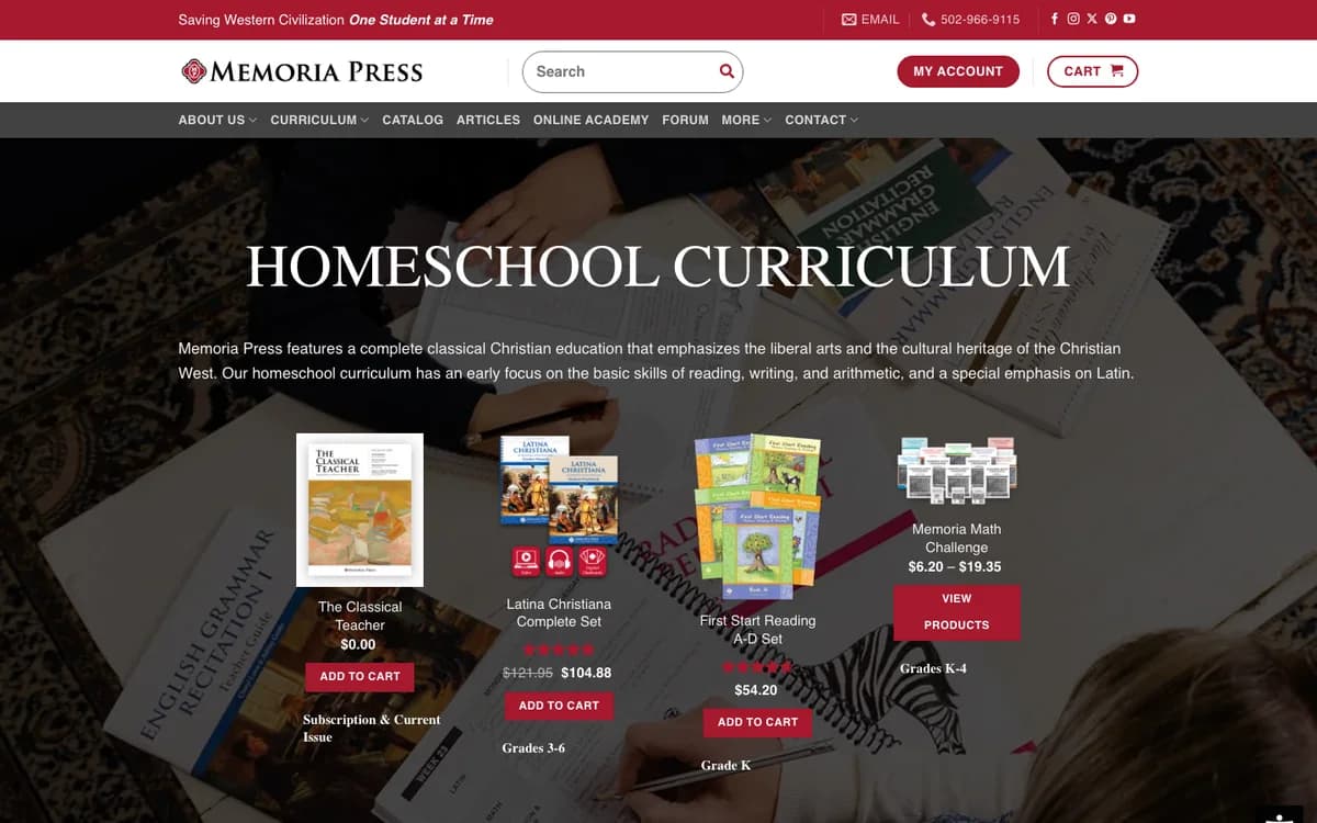 Memoria Press official website and product experience