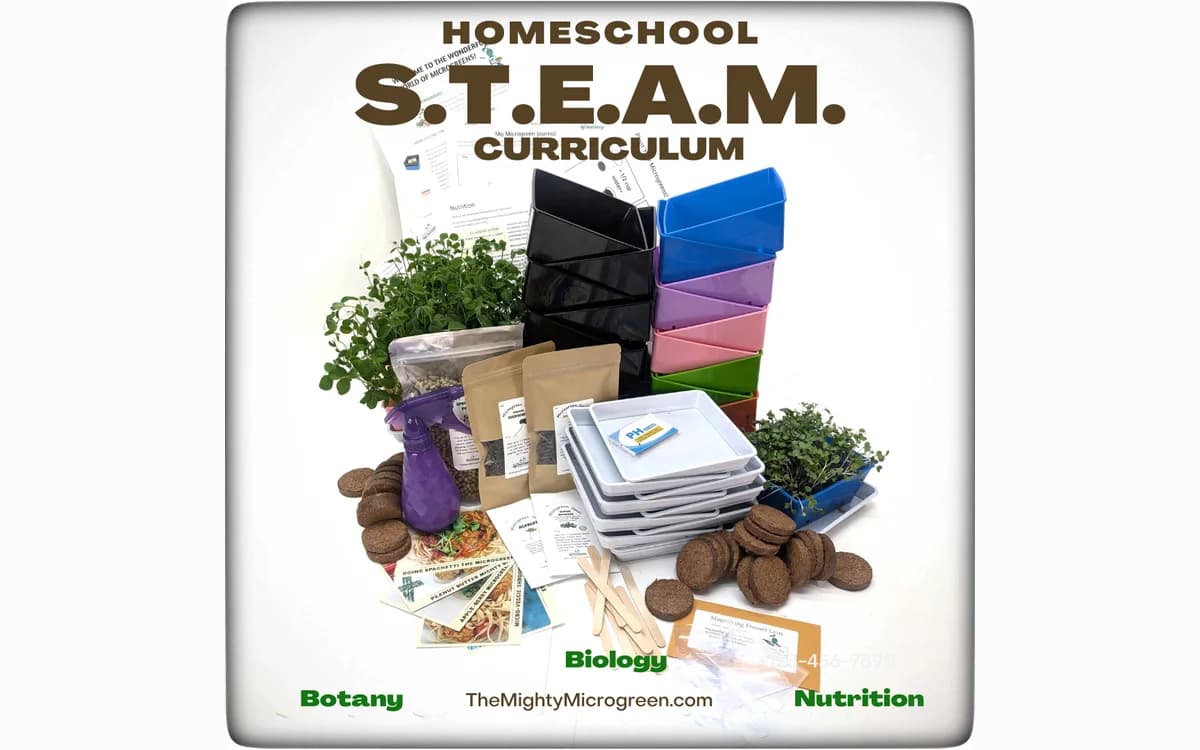 The Mighty Microgreen homeschool STEM kit and included materials