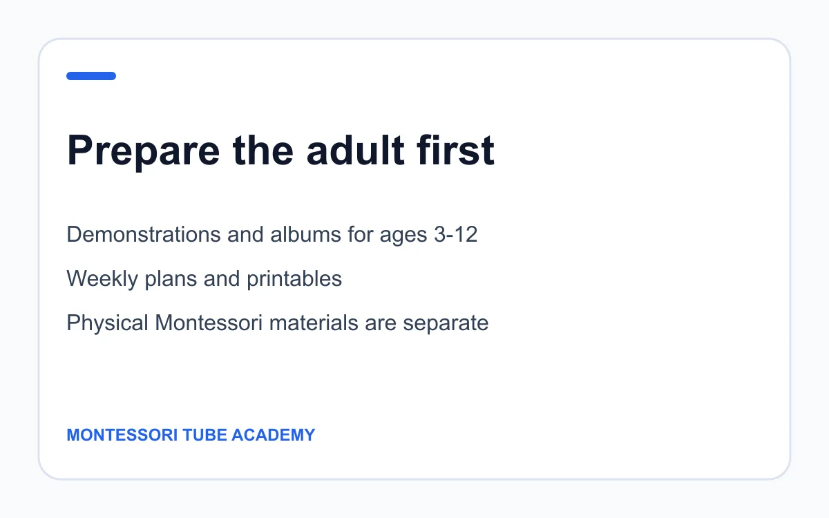 Montessori Tube Academy parent-training components