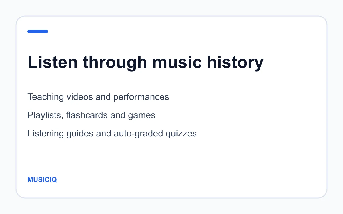 MusicIQ lesson resources and assessment format