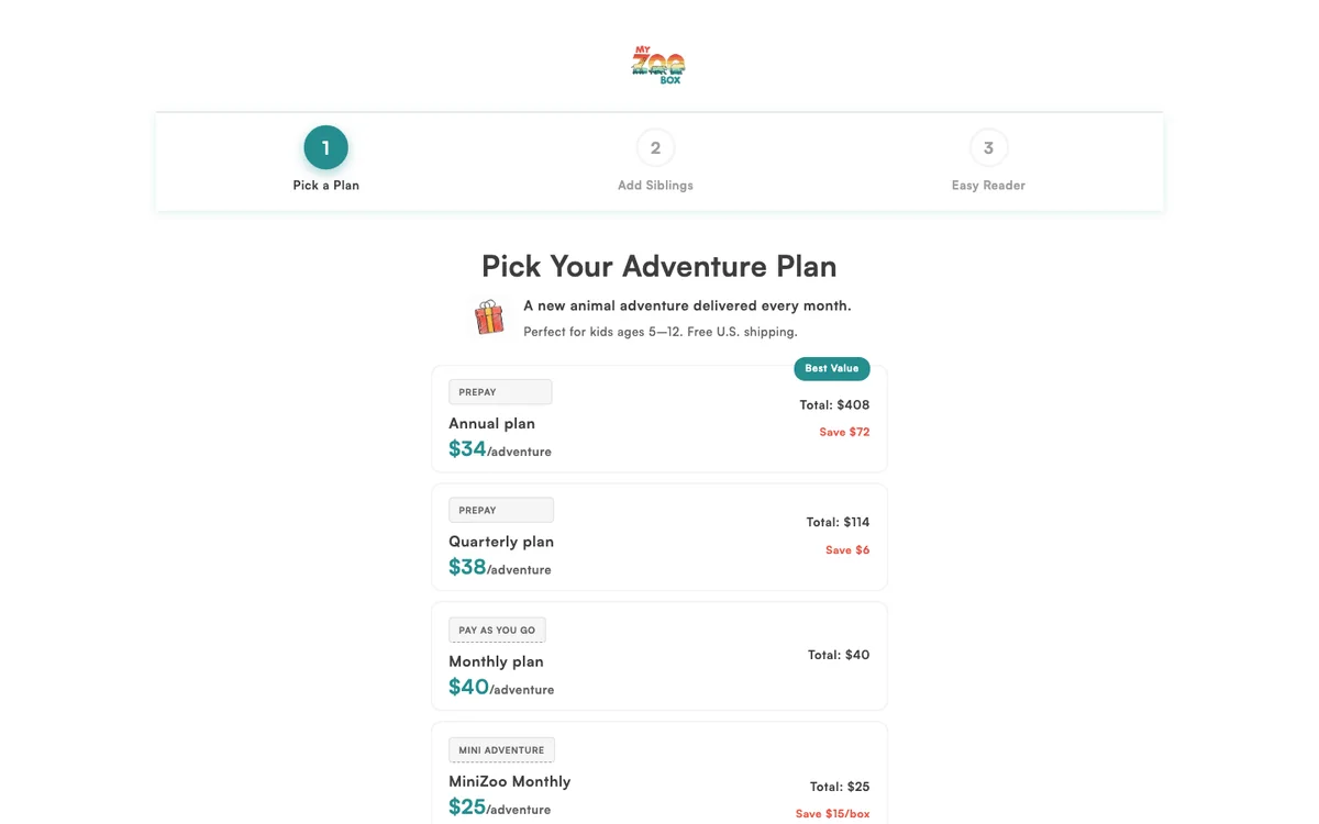 My ZOO Box subscription plans and sibling options