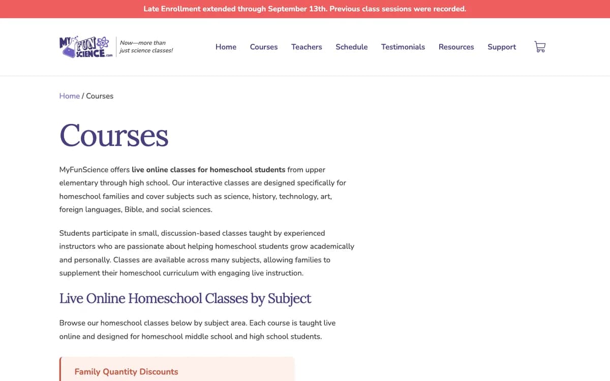 MyFunScience middle and high-school course catalog