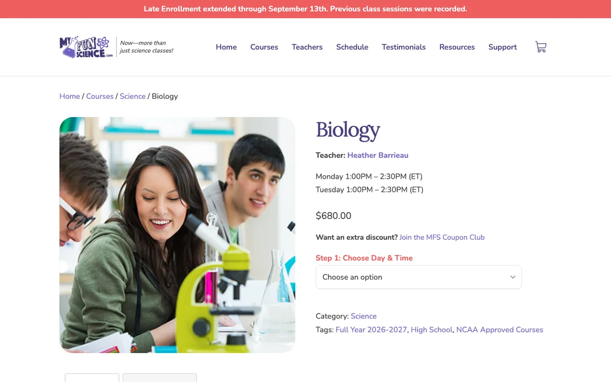 MyFunScience live online biology course
