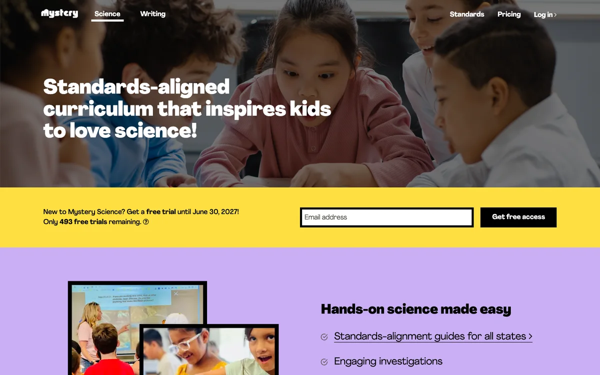Mystery Science official website and product experience