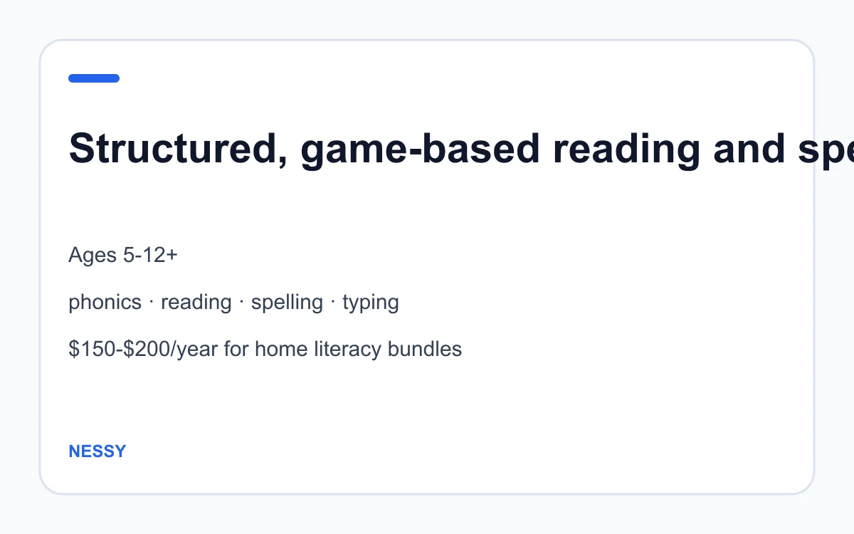 Nessy age, subject and pricing summary created by Homeschool Best