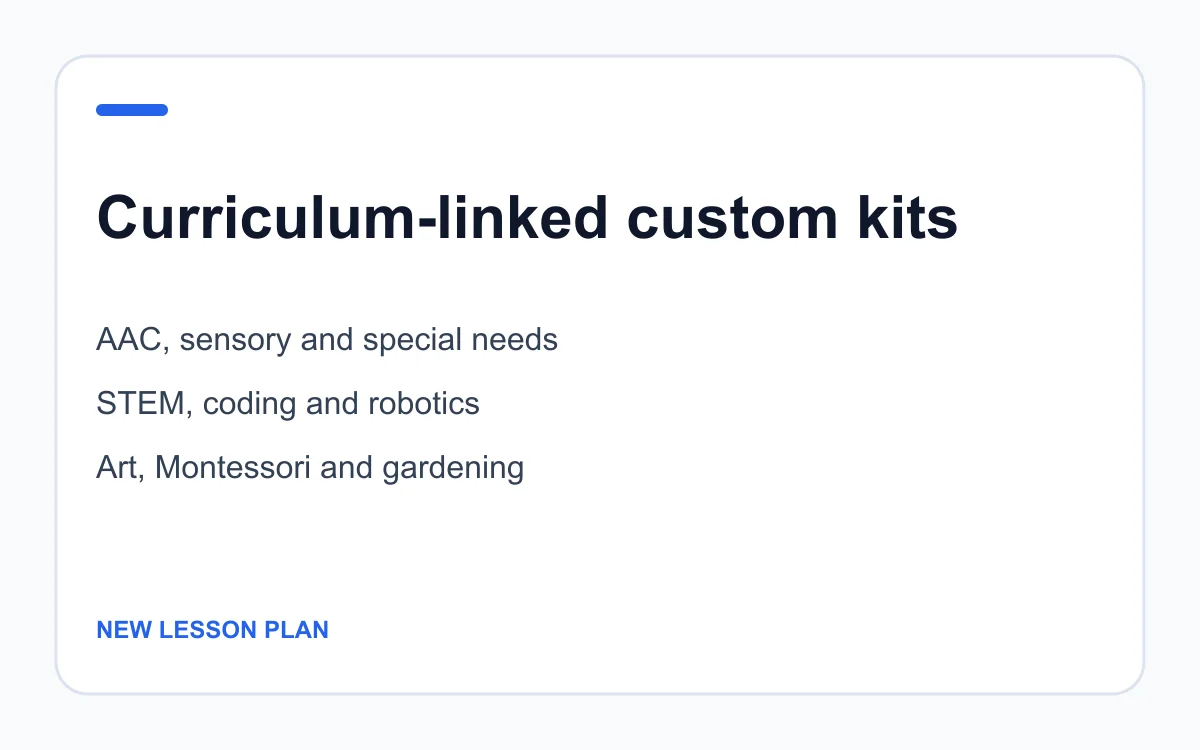 New Lesson Plan custom kit categories