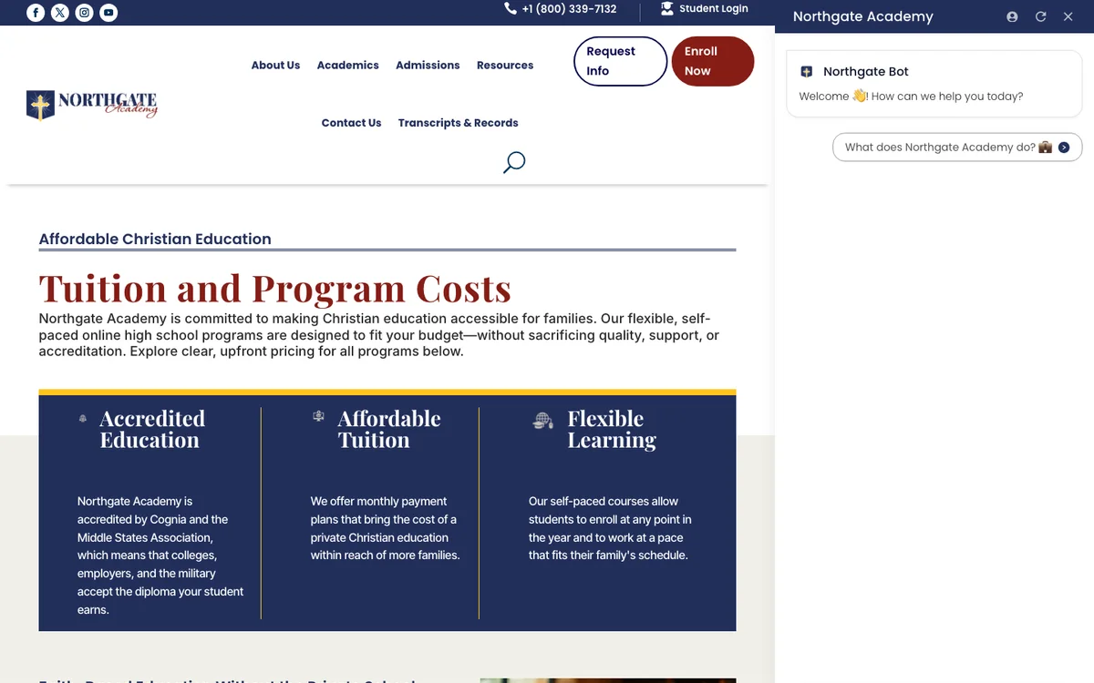 Northgate Academy annual, single-course and adult tuition