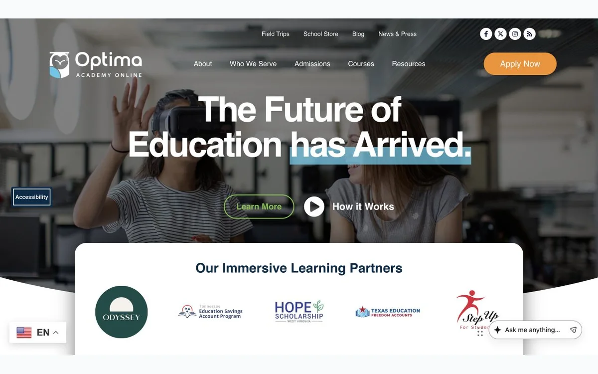 Optima Academy Online immersive virtual school