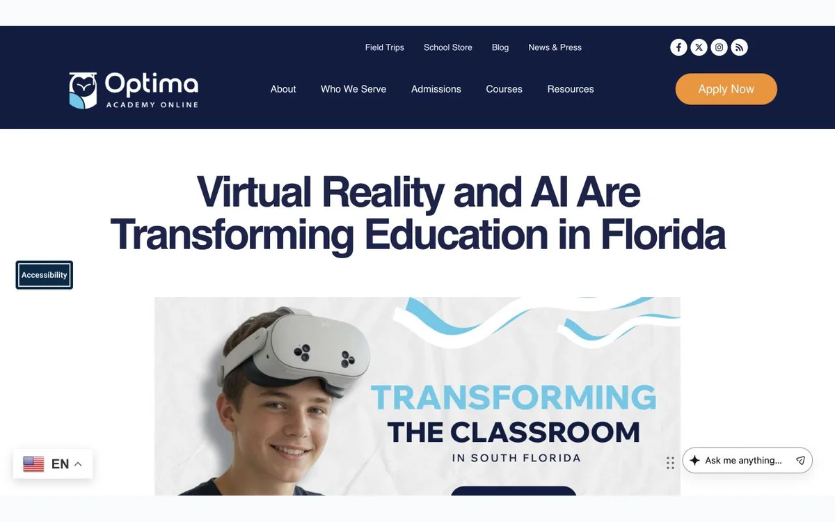 Optima Academy Online virtual-reality learning experience