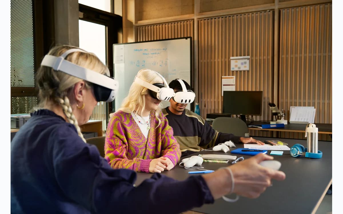 Learner using a virtual-reality headset for Optima Explorations