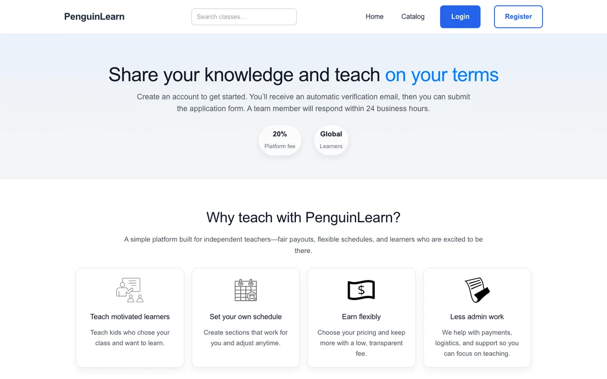 PenguinLearn independent teacher class-size and pricing guidance