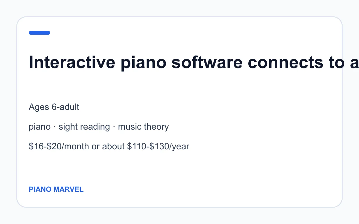 Piano Marvel age, subject and pricing summary created by Homeschool Best