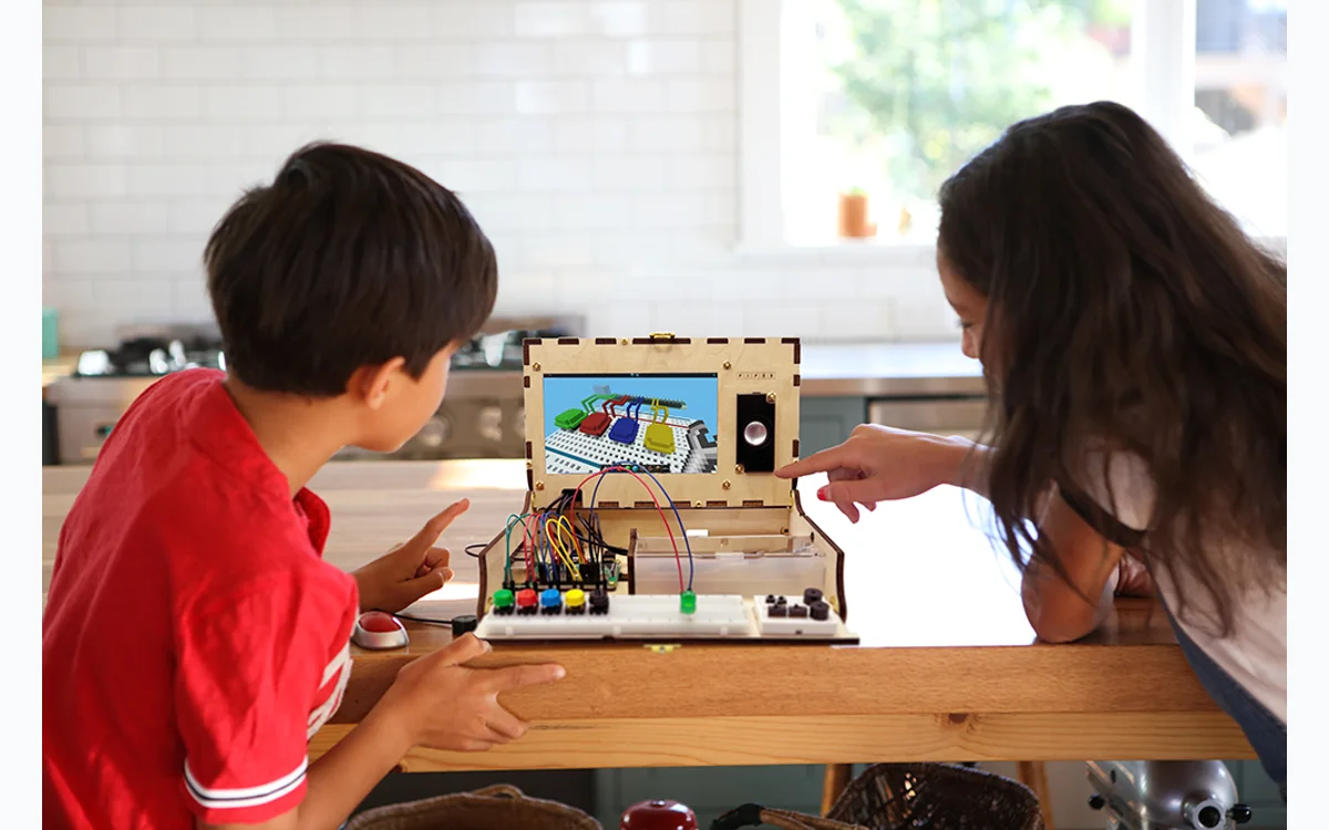 Children using the Piper Computer Kit for coding and electronics