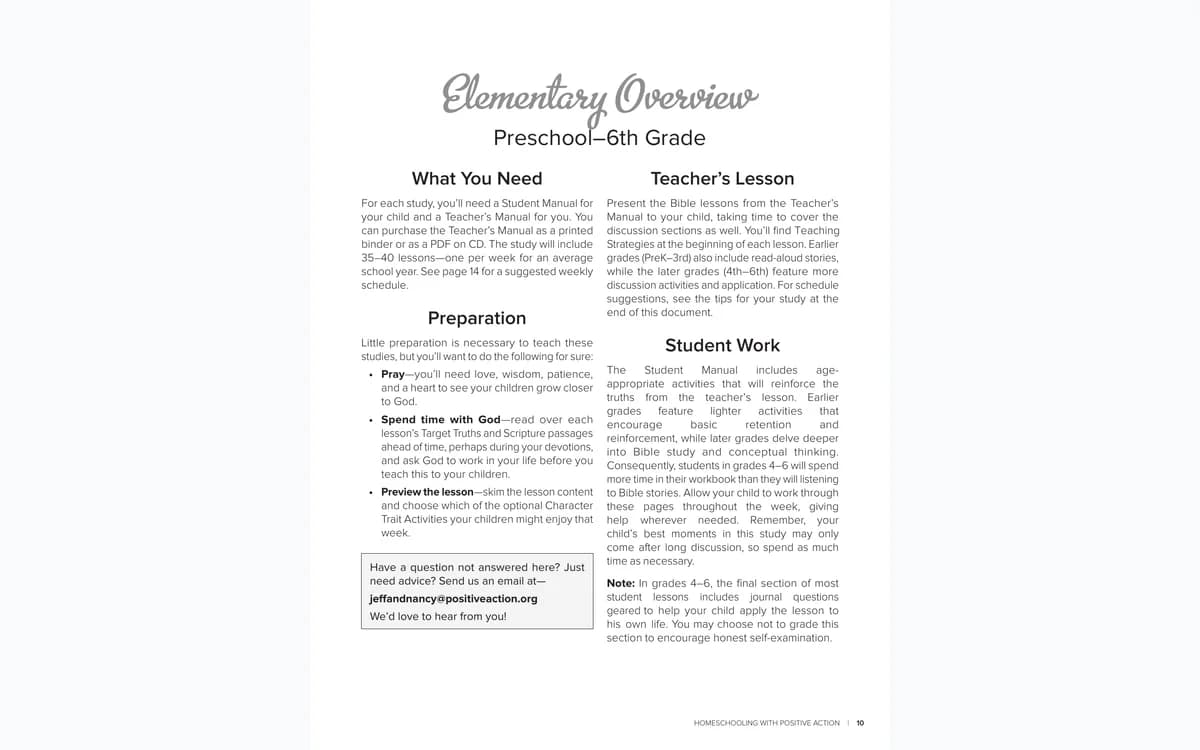 Positive Action homeschool teacher and student materials