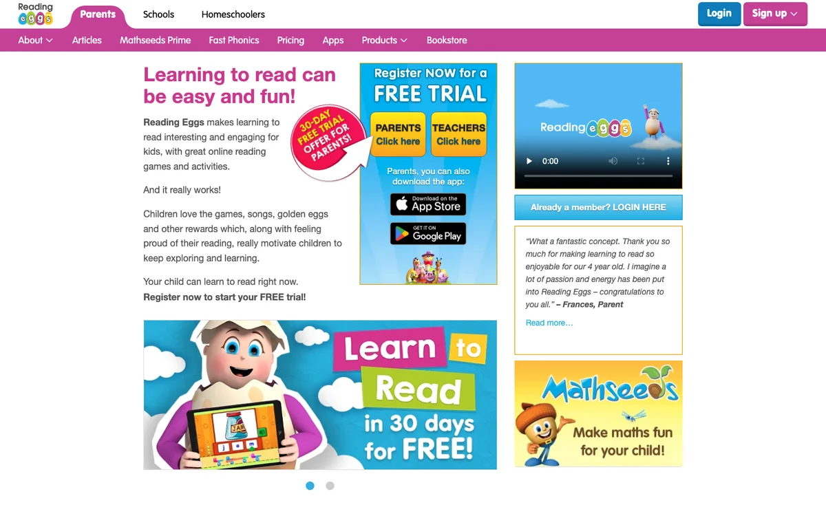 Reading Eggs official website and product experience