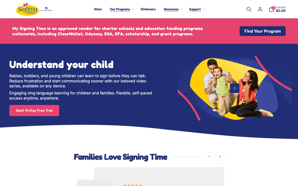 Signing Time official website and product experience