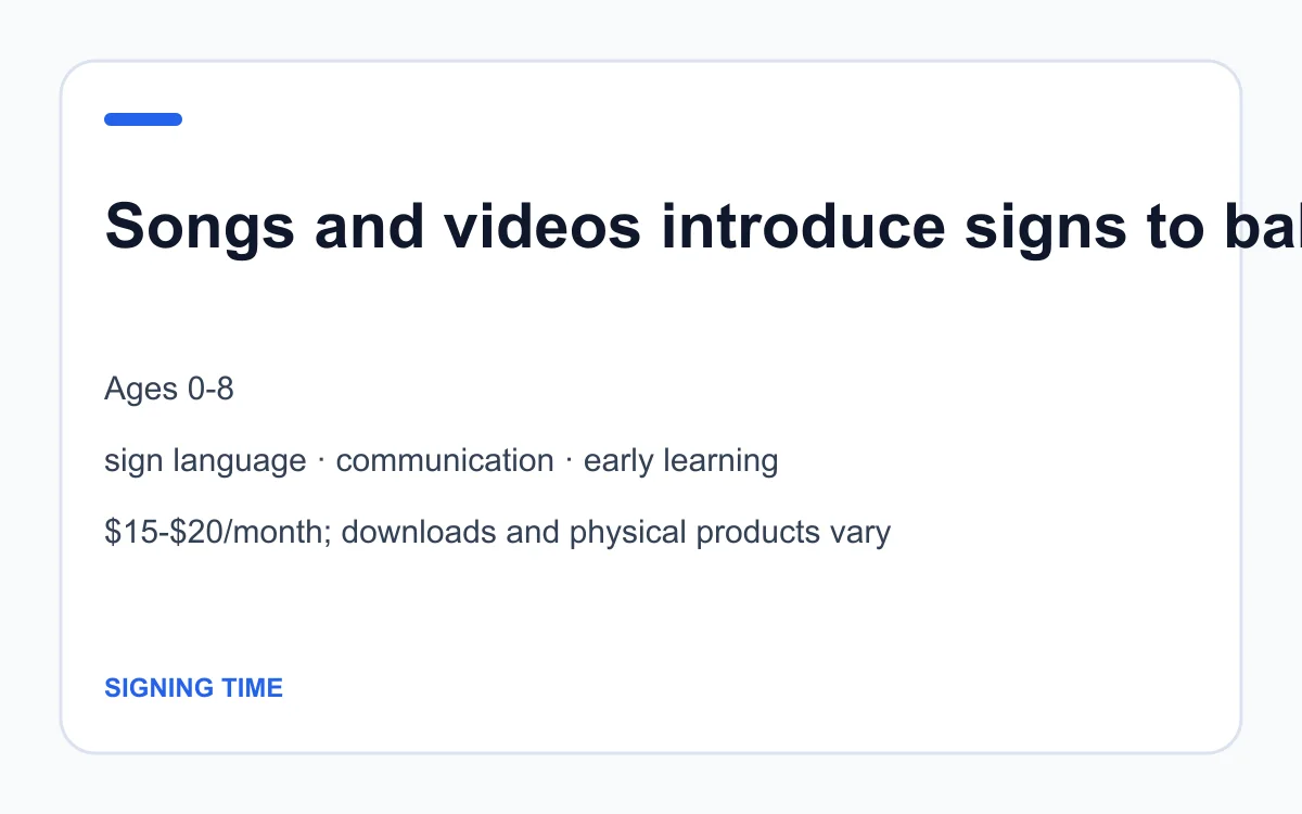 Signing Time age, subject and pricing summary created by Homeschool Best