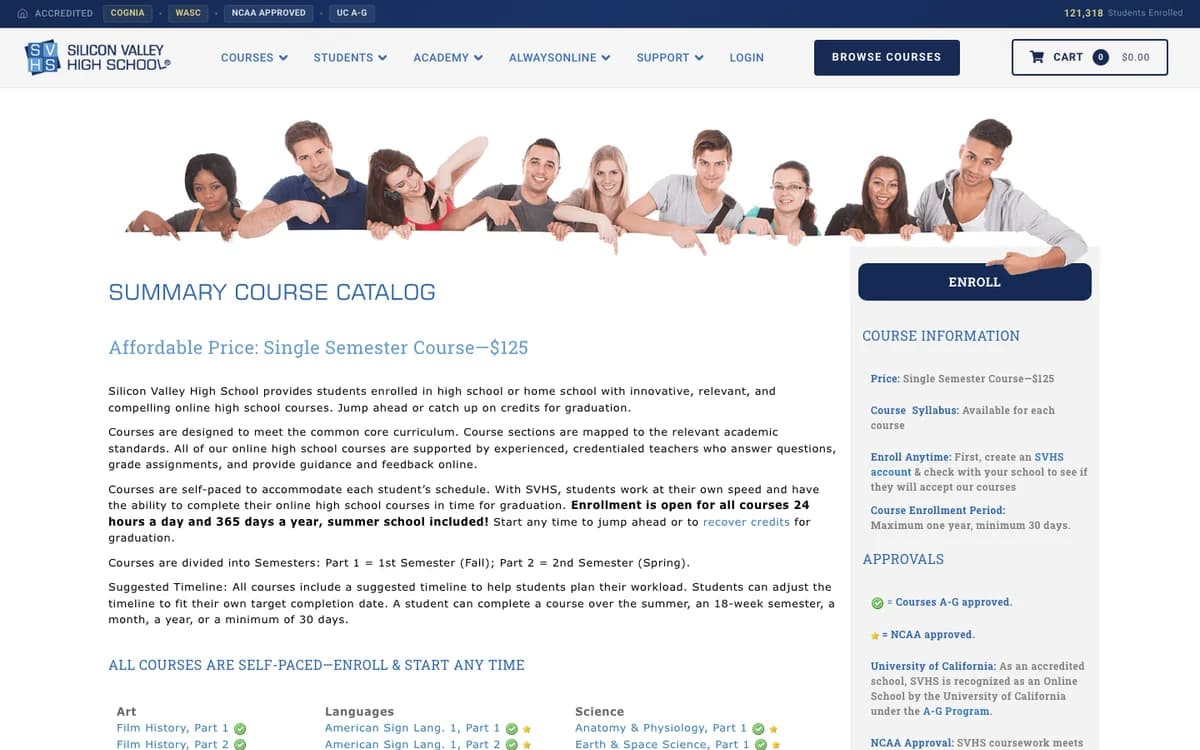 Silicon Valley High School semester course catalog
