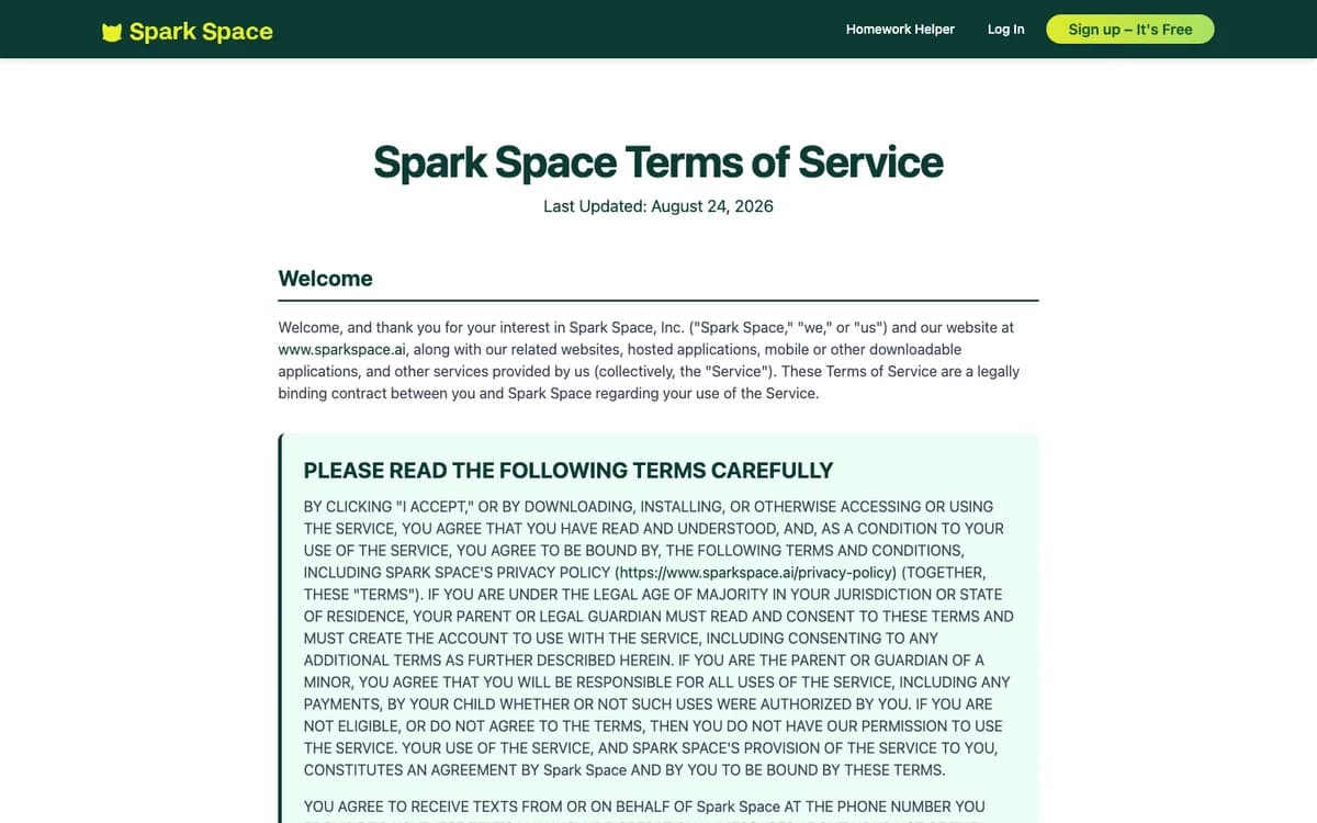 Spark Space subscription and student-use terms