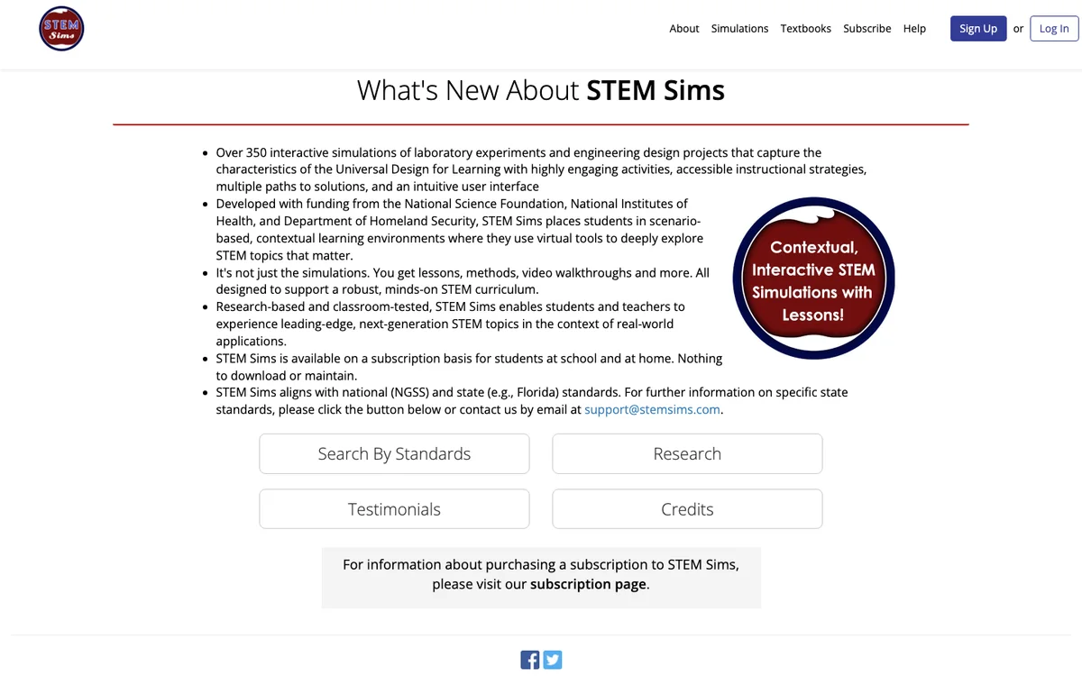 STEM Sims lesson library and instructional approach