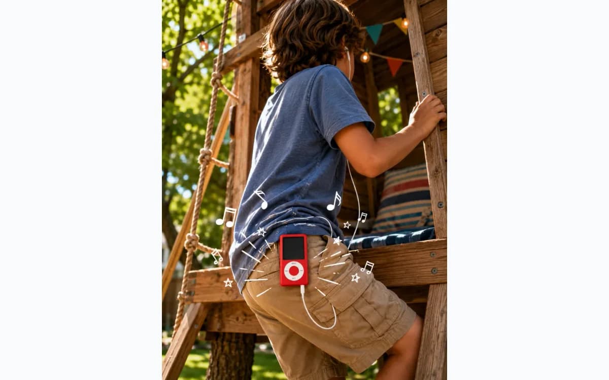 A child using StorybuttonGo away from home